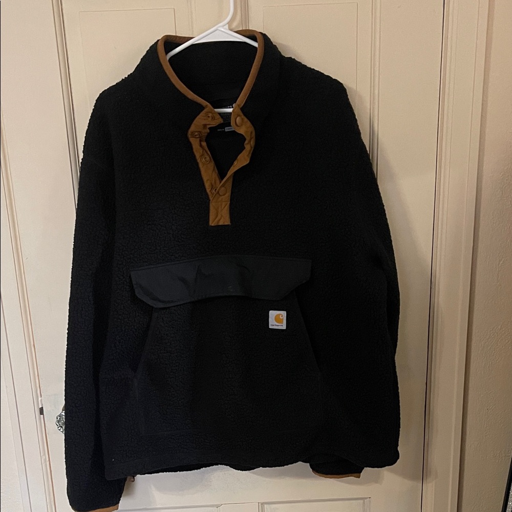 Carhartt Black Sherpa Pullover with Brown Trim
